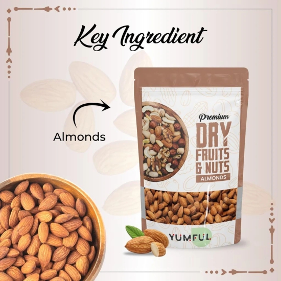 Yumful 100% Natural California Almonds Badam 500g | Premium Badam | High in Fiber | Hygienically Packed | Grade - Independence