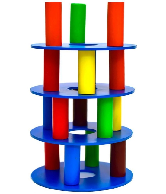 ILEARNNGROW Wooden Tower Stacking Game Leaning Tower I Fine Motor Skill Building Blocks with Dice Toppling Leaning Tower Toy I Montessori Family Party Games for Kids â?? Multi - Multicolor