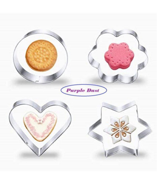 purple dust - Silver Stainless Steel 12 Pcs of Cookie Cutter ( Set of 4 ) - Silver