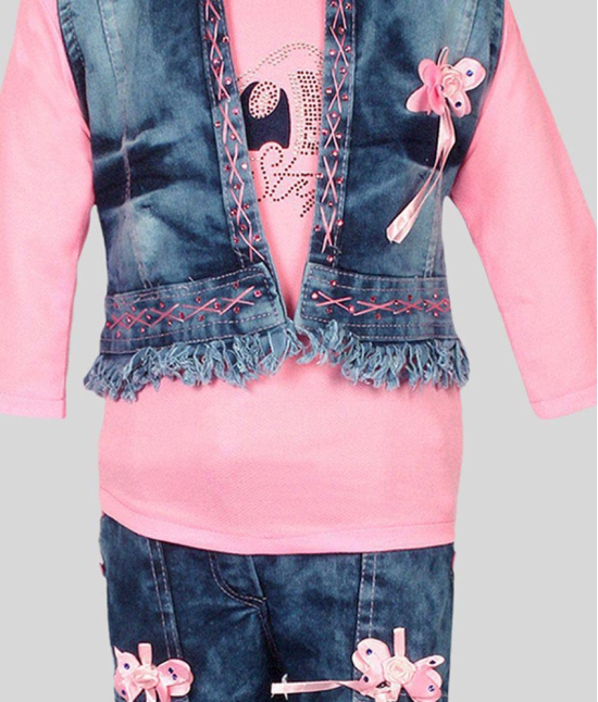 Arshia Fashions - Pink Denim Girls Top With Jacket With Jeans ( Pack of 1 ) - None