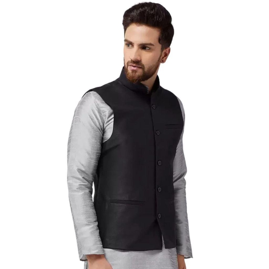 Banity Bey Men's Silk Blend Black Designer Ethnic Nehru Jacket/Modi Jacket/Waistcoat