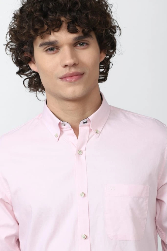 Men Pink Slim Fit Solid Full Sleeves Casual Shirt