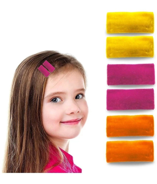 LYKAA Rectangular Shape Velvet Hair Tic Tac Clips For Baby Girl, Kids (Pack of 6, Multicolor) - Multi