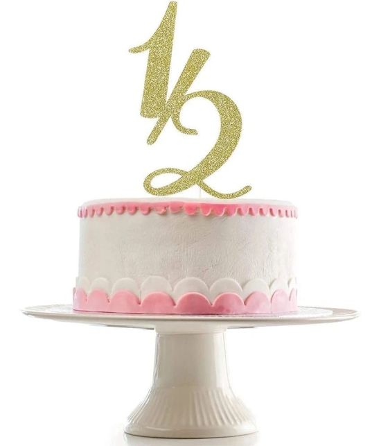 Zyozi® Half Birthday Cake Topper 6 Month Cake Topper- Gold Glitter, Half Birthday Decorations, Half Year Old Cake Toppers, Half Birthday Cake Toppers Decorations - Gold