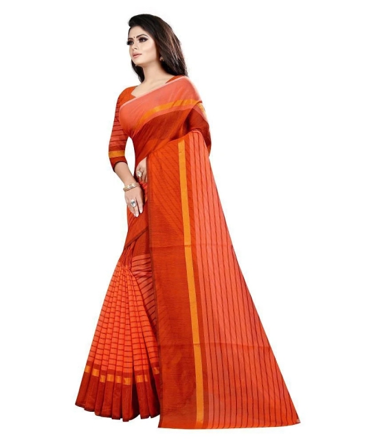 Apnisha Orange Cotton Silk Saree - Single - Orange