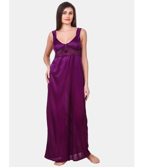 Fasense Purple Satin Womens Nightwear Nighty & Night Gowns ( Pack of 2 ) - None