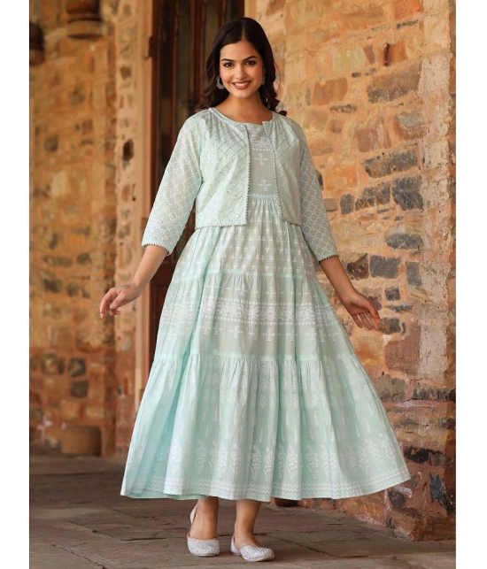 AMIRA'S INDIAN ETHNICWEAR Cotton Printed Ankle Length Women's Fit & Flare Dress - Mint Green ( Pack of 1 ) - None