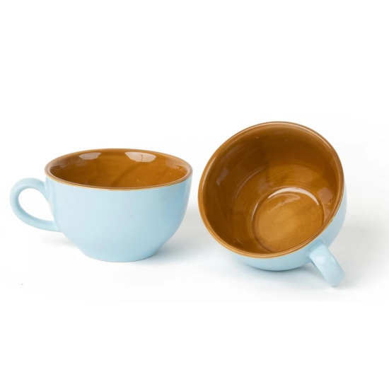 Bodhi House Ceramic Soup and Coffee Wide Large Mug with Handle - Set of 2, 350Ml Glossy Finish | Bone Ash Free & Microwave Safe | for Maggi, Cappuccino, Latte, Green Tea - Arctic Blue