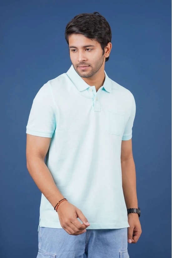 Men's Water Blue Pocket Polo T-Shirt