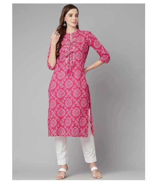 Divena - Pink Cotton Womens Straight Kurti ( Pack of 1 ) - 3XL