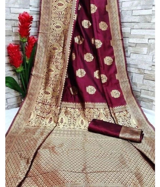 Gazal Fashions Banarasi Silk Embellished Saree With Blouse Piece - Maroon ( Pack of 1 ) - Maroon