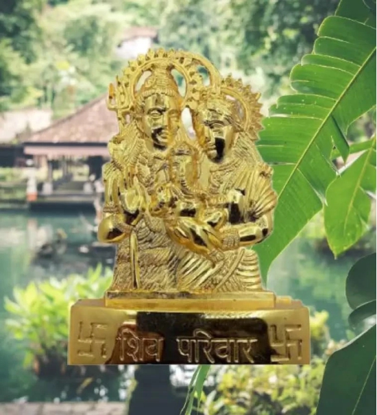 Satguru Shiv Parivar Spiritual Religious Metal Gold Plated Statue (Standard Size) (Pack of 2)