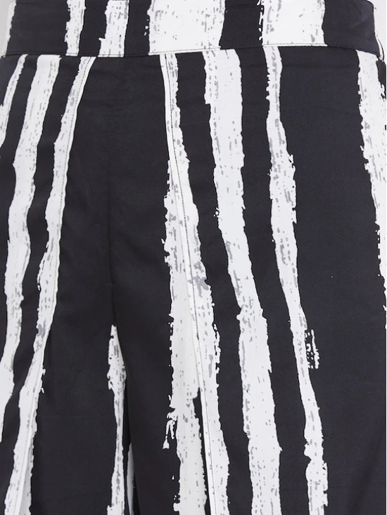 Women Black & White Stripes Printed Top With Palazzos