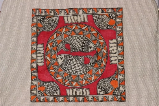 Tisser Madhubani(Fish) laptop bag Size-16x15