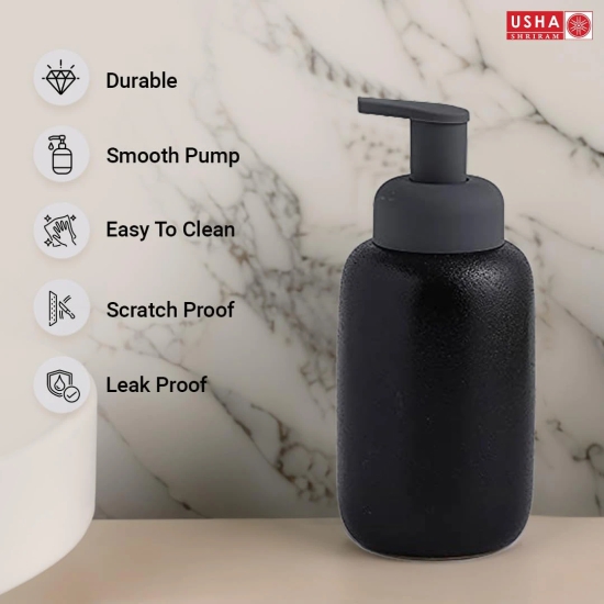 USHA SHRIRAM Ceramic Soap Dispenser Set, 400ml, Black, Pack of 4-USHA SHRIRAM Ceramic Soap & Lotion Dispenser Set, 400ml, Black, Pack of 4