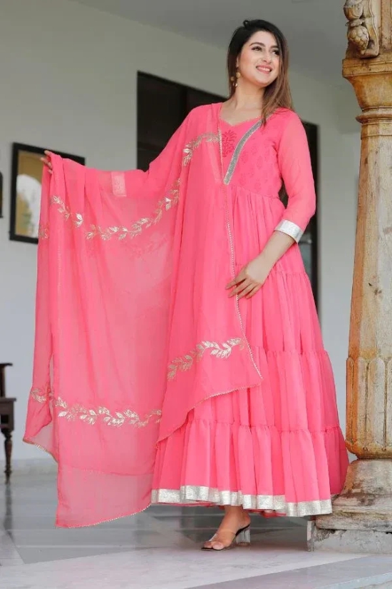 Hot Pink Hand Block Printed Anarkali Set L