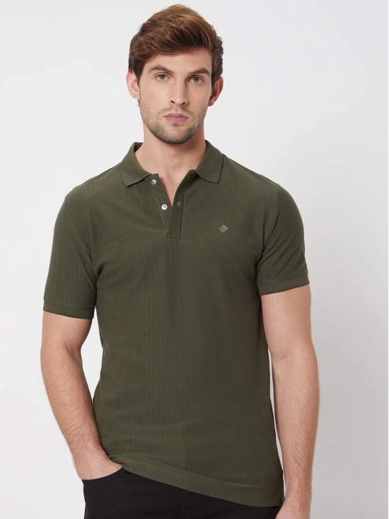 Olive  Textured Plainslim Fit Casual Polo