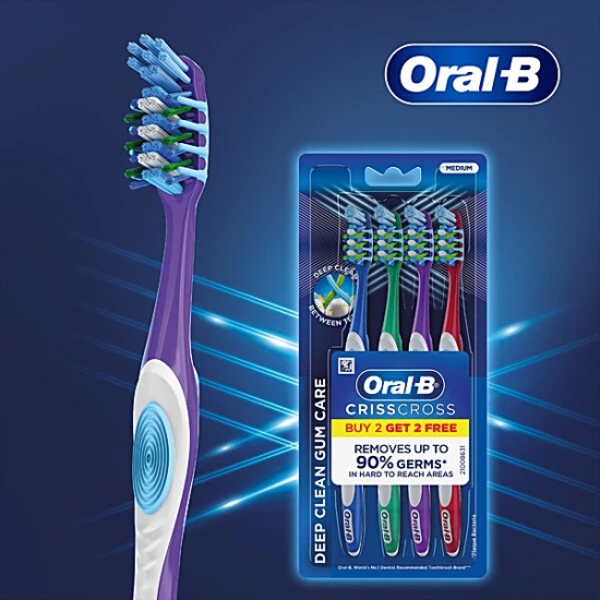 Oral-B Criss Cross Gum Care Toothbrush - With Extra-Long Power Tip Bristles, M, 2 Pcs