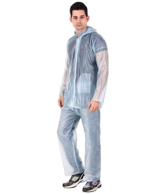 PENYAN PVC Transparent Sky Blue Rain Suit For Man With Cap - Freesize