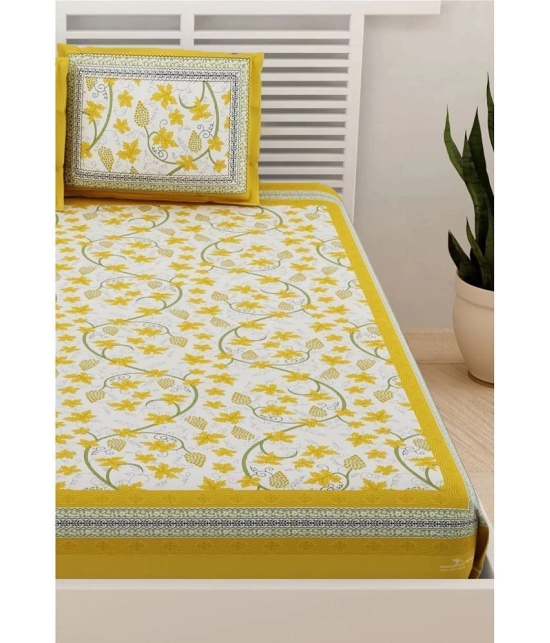 Uniqchoice Cotton Floral Double Bedsheet with 2 Pillow Covers- Yellow - Yellow