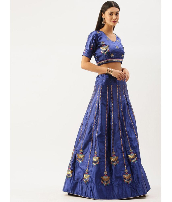 Om Shantam Sarees Blue,Pink Silk Blends Chaniya Choli Semi Stitched Lehenga Single - Free Size