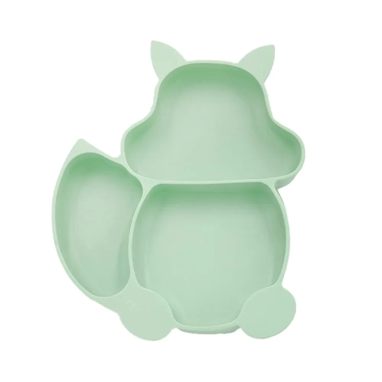 Silicone Kids Dining Plate Green-Cat