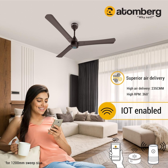 Atomberg Renesa Smart + 1200 mm BLDC Motor with Remote 3 Blade Ceiling Fan (Earth Brown, Pack of 1)