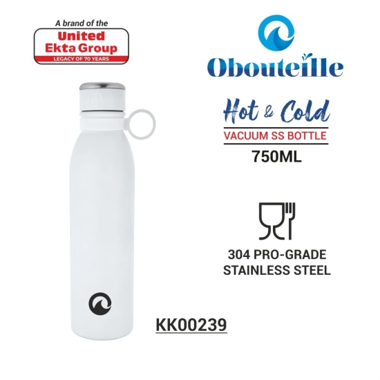 Obouteille Mio Dazzling White Stainless Steel Vacuum Insulated 750 ml Leak Proof Flask Water Bottle for School/Home/Kitchen/Office/Work/Gym/Outdoor/Exercise/Fitness/Yoga/Camping/Boys/Girls/Kids/Adult