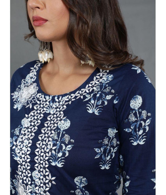 Antaran Cotton Blend Printed Kurti With Pants Womens Stitched Salwar Suit - Blue ( Pack of 1 ) - None