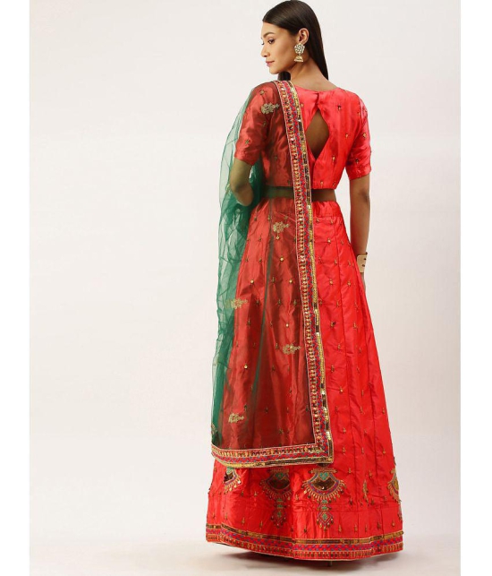 Om Shantam Sarees Red,Green Silk Blends Chaniya Choli Semi Stitched Lehenga Single - Free Size