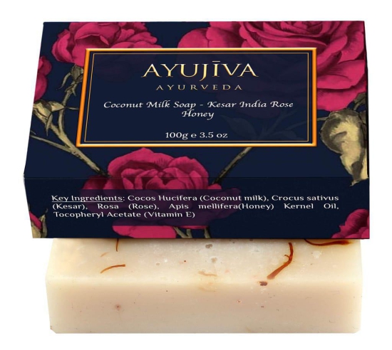 AYUJIVA AYURVEDA Coconut Milk Indian Kesar Rose,Soap 100 g