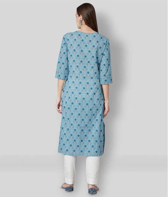 Divena - Blue Cotton Blend Womens Straight Kurti - M