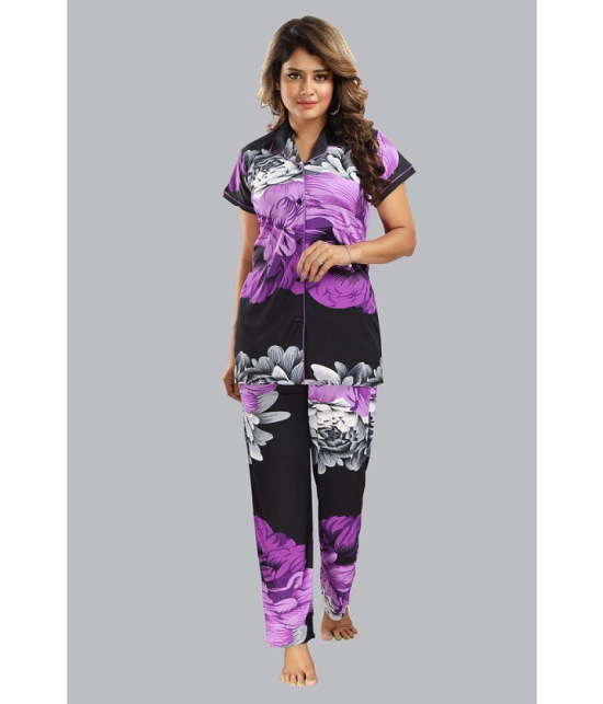 FOMTI - Purple Satin Women's Nightwear Nightsuit Sets ( Pack of 1 ) - None