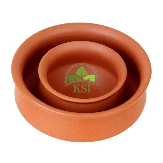 KSI Earthenware Indian desi Clay Curd Pot Dahi Handi Set of 2 Self Cooling Terracotta Clay Curd Pot Earthenware Pot for Storage 1.5 Liters and 0.5 litres