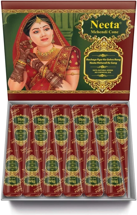 Neeta Mehendi Cones for Hand Desgning & Wedding, Bridal Mehandi Cone Reddish Brown Color 12 Pcs in 1 Box (Pack of 2)