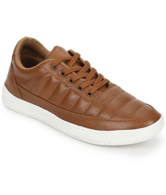 UrbanMark Mens Casual Shoes Faux Leather Sneakers -Tan - None