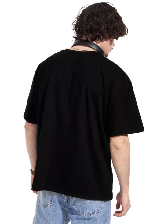 Leotude Cotton Blend Oversized Fit Printed Half Sleeves Mens T-Shirt - Black ( Pack of 1 ) - None