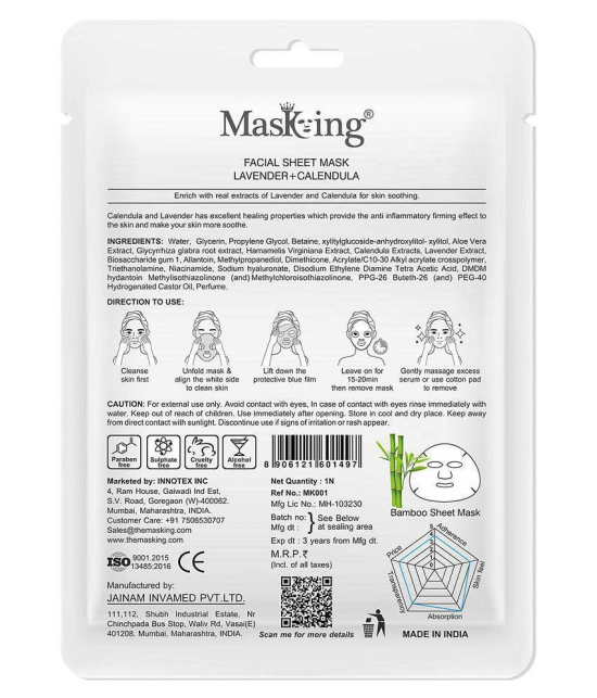 Masking Lavender & Calendula Bamboo Face Sheet Mask 80 ml Pack of 4