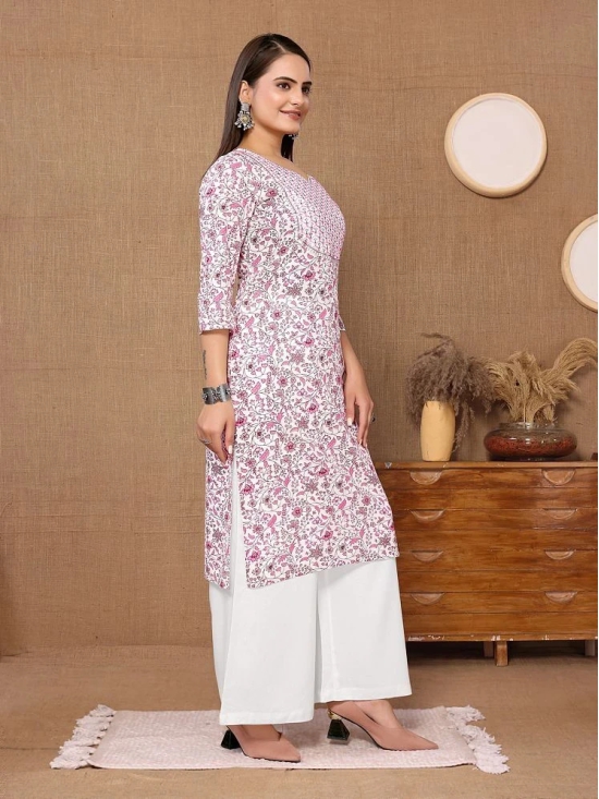 Rangita Women Rayon Pink Embroidered Knee Length Straight Kurti - None