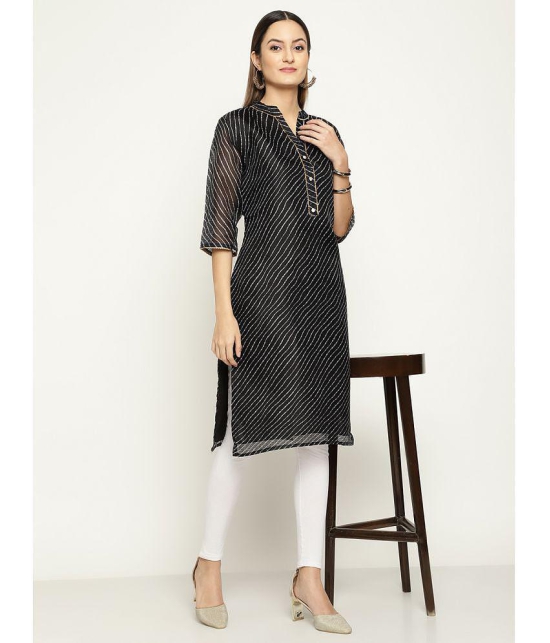 Queenley - Black Silk Women's Straight Kurti ( Pack of 1 ) - None