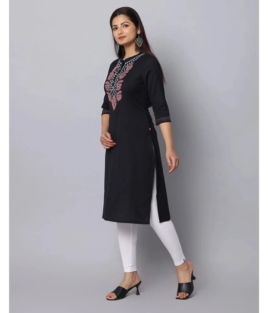 Alena Cotton Embroidered Straight Womens Kurti - Black ( Pack of 1 ) - None