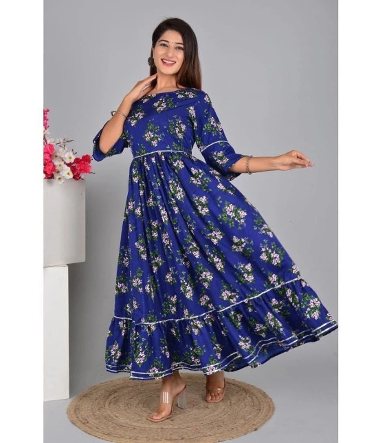 Smien Rayon Printed Anarkali Womens Kurti - Blue ( Pack of 1 ) - None