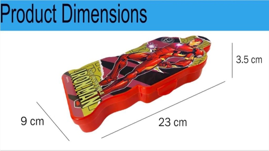 SKI Character Printed Shape Double Layer Pencil Box with Pencil,Sharpener and Scale(Iron man) Printed Pencil Case for Kids,Boys and Girls(Pack of 1)