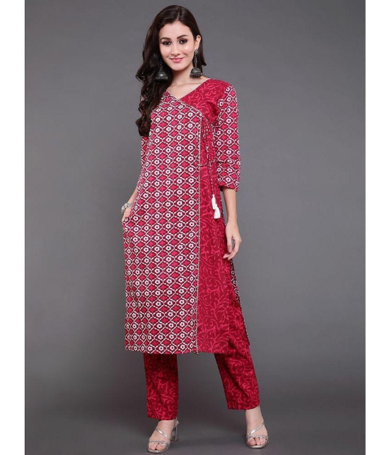 Antaran Cotton Printed Kurti With Pants Womens Stitched Salwar Suit - Red ( Pack of 2 ) - None