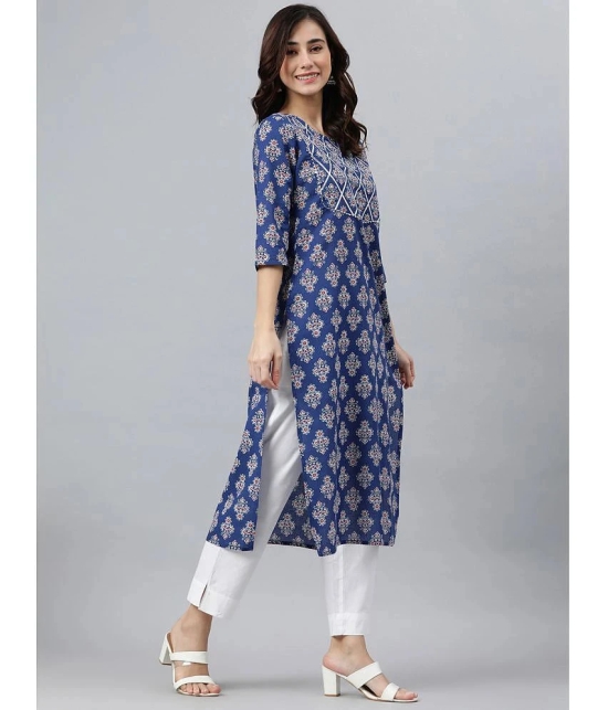 Janasya - Blue Cotton Womens Straight Kurti ( Pack of 1 ) - None