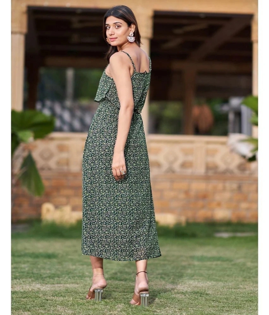 Selvia Georgette Printed Midi Womens Drop Waist Dress - Green ( Pack of 1 ) - None