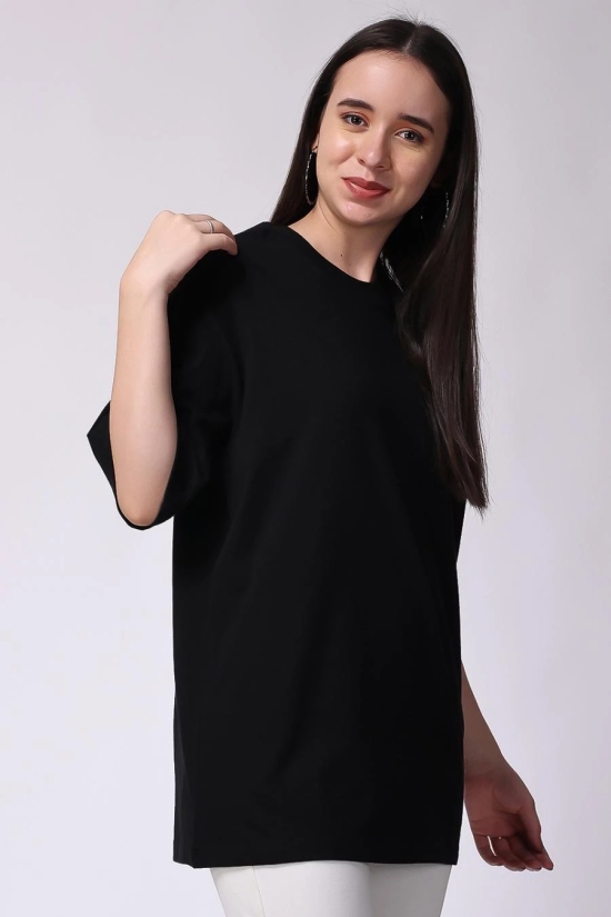 Womens Black Plain Oversized Drop Shoulder T-Shirt-XL / Black