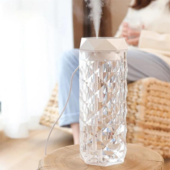 Crystal Lamp Air Humidifier Color Night Light Touch Lamp With Cool Mist Maker Fogger LED Atmosphere Room Decoration Home Decor Lights-White / USB