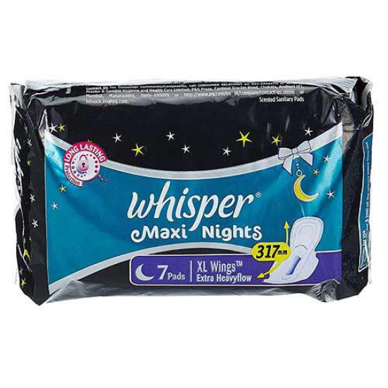 Whisper Maxi Nights Sanitary Pads, XL, 7 Pads