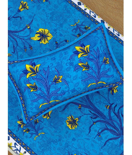 URBAN MAGIC - Blue Cotton Single Bedsheet with 1 Pillow Cover - Blue